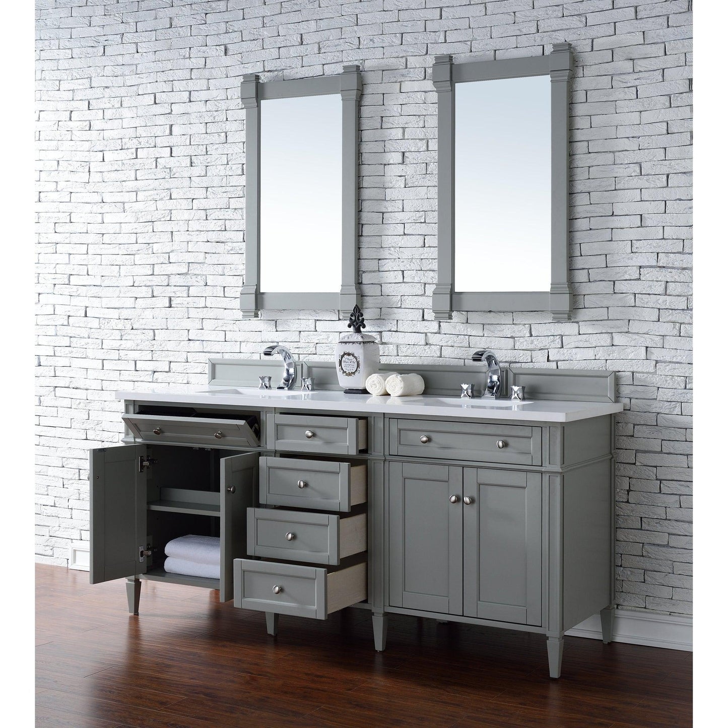 James Martin Vanities Brittany 72" Urban Gray Double Vanity With 3cm White Zeus Quartz Top