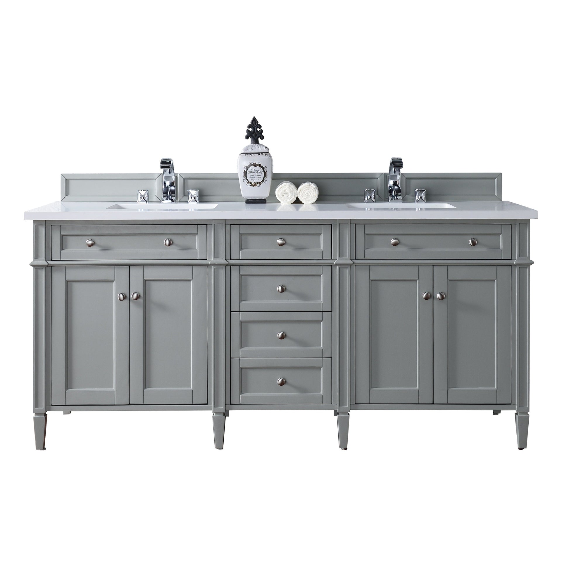 James Martin Vanities Brittany 72" Urban Gray Double Vanity With 3cm White Zeus Quartz Top