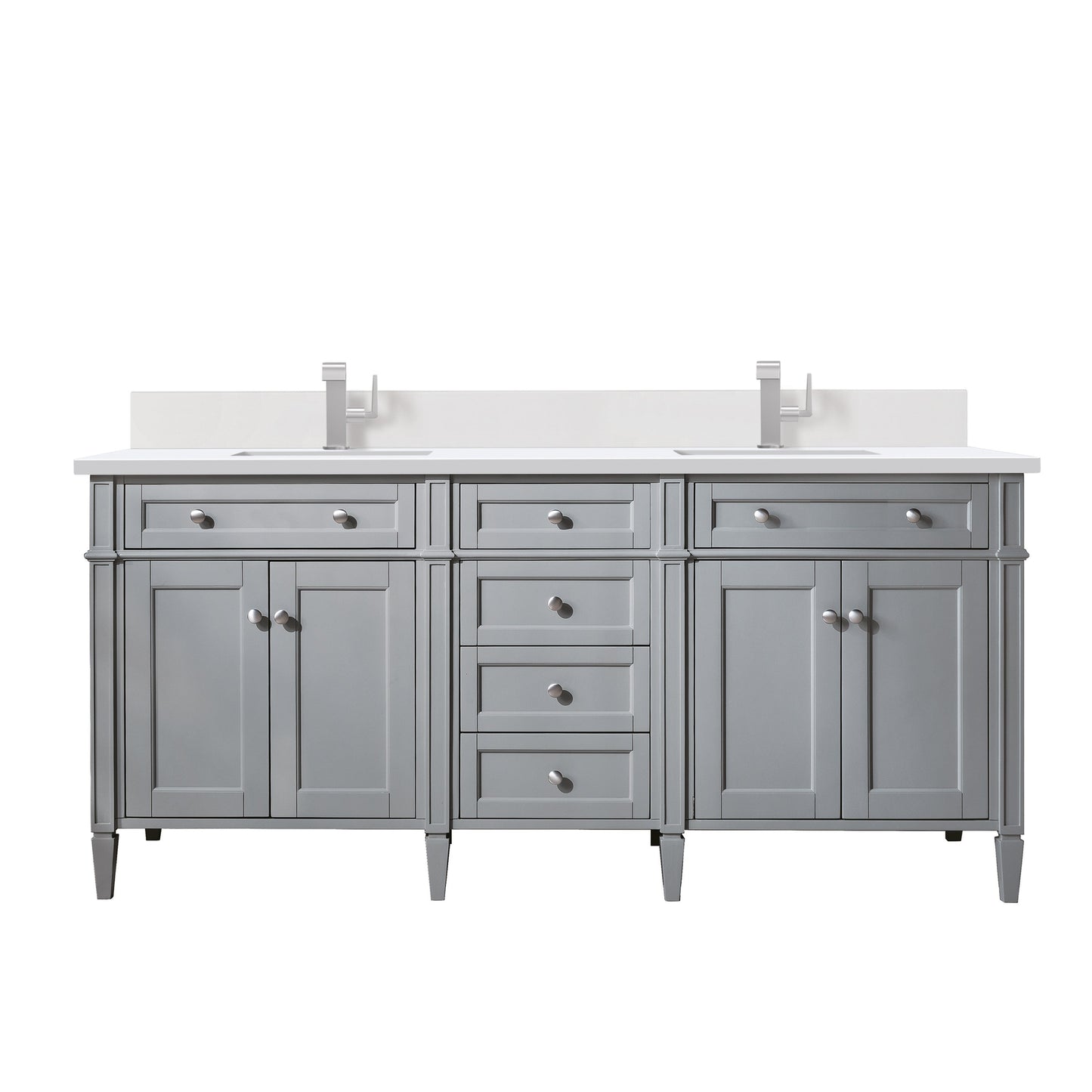 James Martin Vanities Brittany 72" Urban Gray Double Vanity With Single Hole 3 cm White Zeus Quartz Top & Backsplash