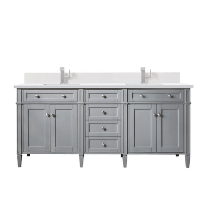 James Martin Vanities Brittany 72" Urban Gray Double Vanity With Single Hole 3 cm White Zeus Quartz Top & Backsplash