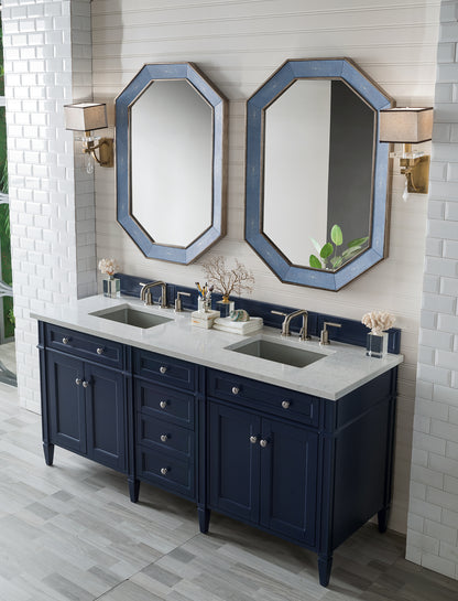James Martin Vanities Brittany 72" Victory Blue Double Vanity With 3 cm Eternal Jasmine Pearl Silestone Top and FreePower Wireless Charger