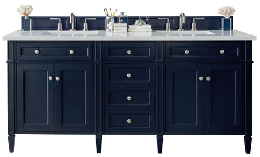 James Martin Vanities Brittany 72" Victory Blue Double Vanity With 3 cm Eternal Jasmine Pearl Silestone Top and FreePower Wireless Charger