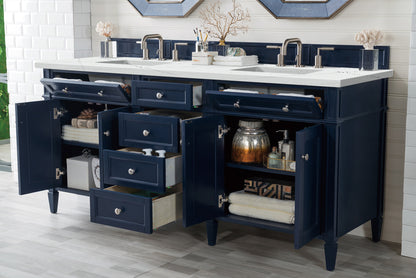 James Martin Vanities Brittany 72" Victory Blue Double Vanity With 3 cm Ethereal Noctis Silestone Top and FreePower Wireless Charger