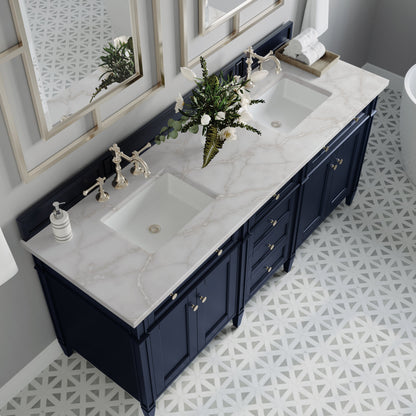 James Martin Vanities Brittany 72" Victory Blue Double Vanity With 3 cm Victorian Silver Quartz Top