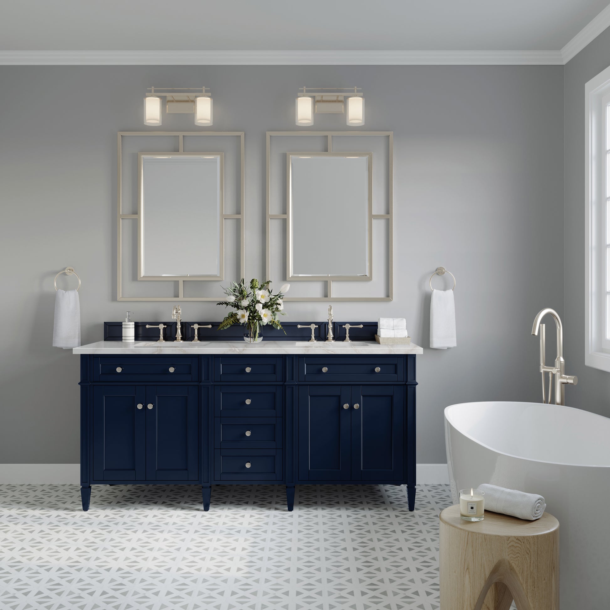 James Martin Vanities Brittany 72" Victory Blue Double Vanity With 3 cm Victorian Silver Silestone Top and FreePower Wireless Charger