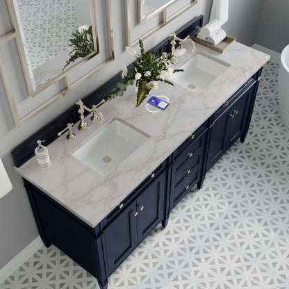 James Martin Vanities Brittany 72" Victory Blue Double Vanity With 3 cm Victorian Silver Silestone Top and FreePower Wireless Charger