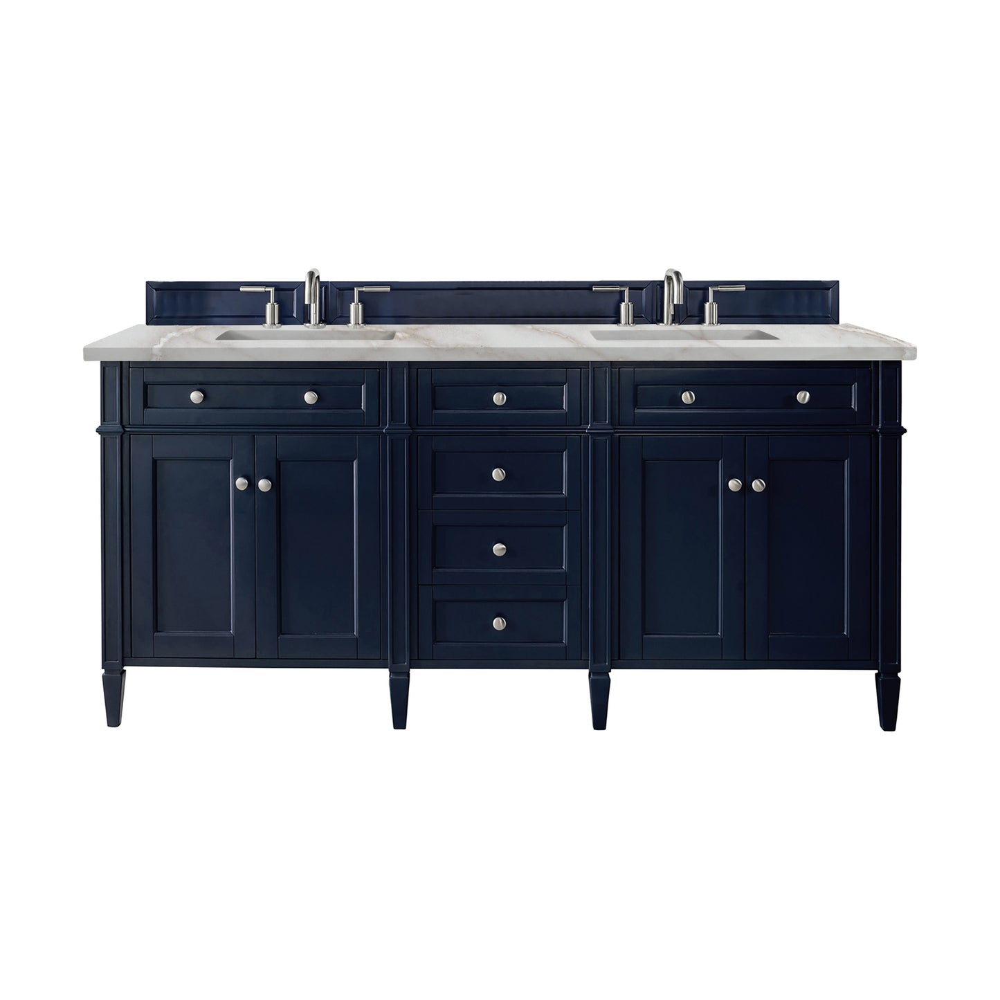 James Martin Vanities Brittany 72" Victory Blue Double Vanity With 3 cm Victorian Silver Silestone Top and FreePower Wireless Charger