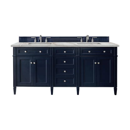 James Martin Vanities Brittany 72" Victory Blue Double Vanity With 3 cm Victorian Silver Silestone Top and FreePower Wireless Charger