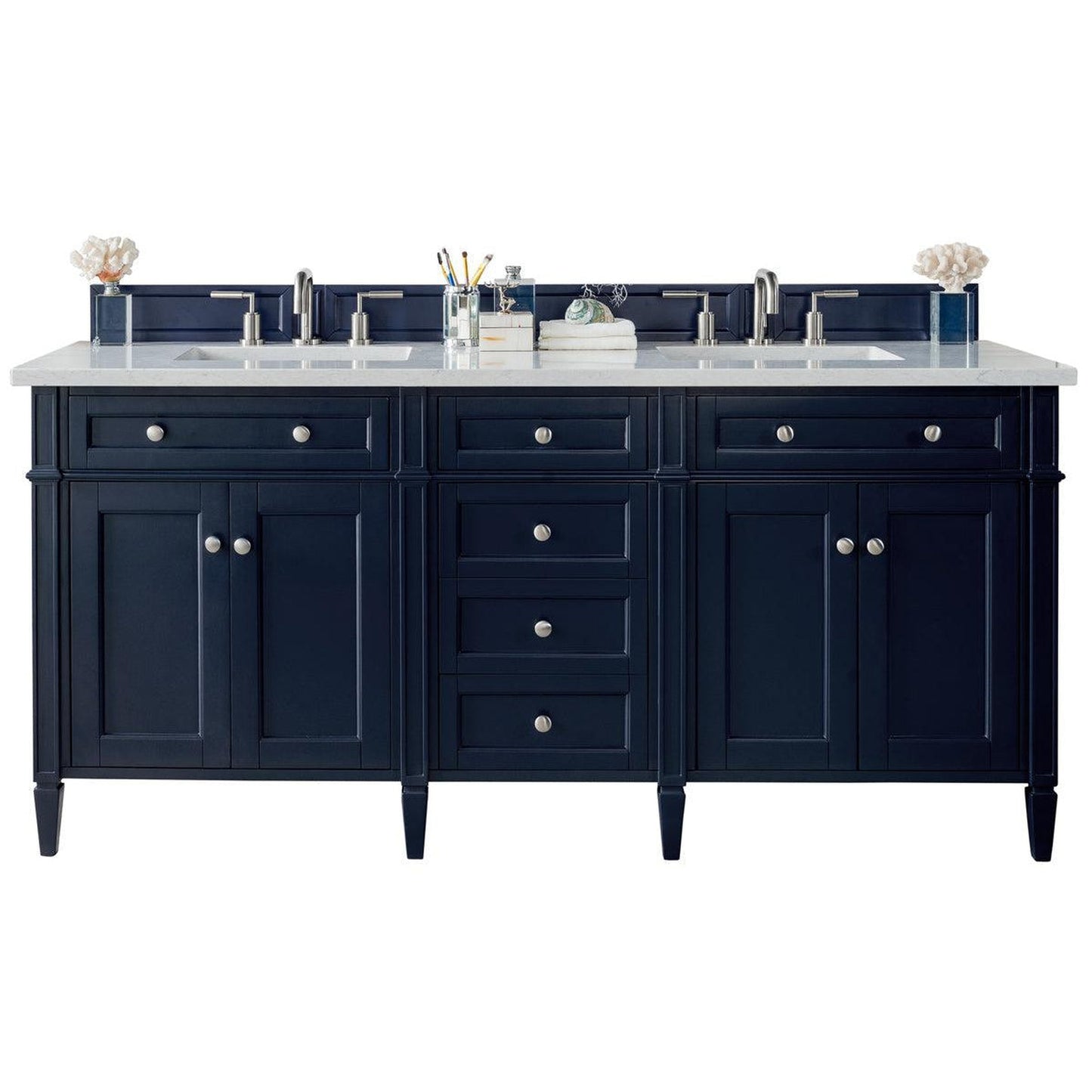 James Martin Vanities Brittany 72" Victory Blue Double Vanity With 3cm Arctic Fall Solid Surface Top