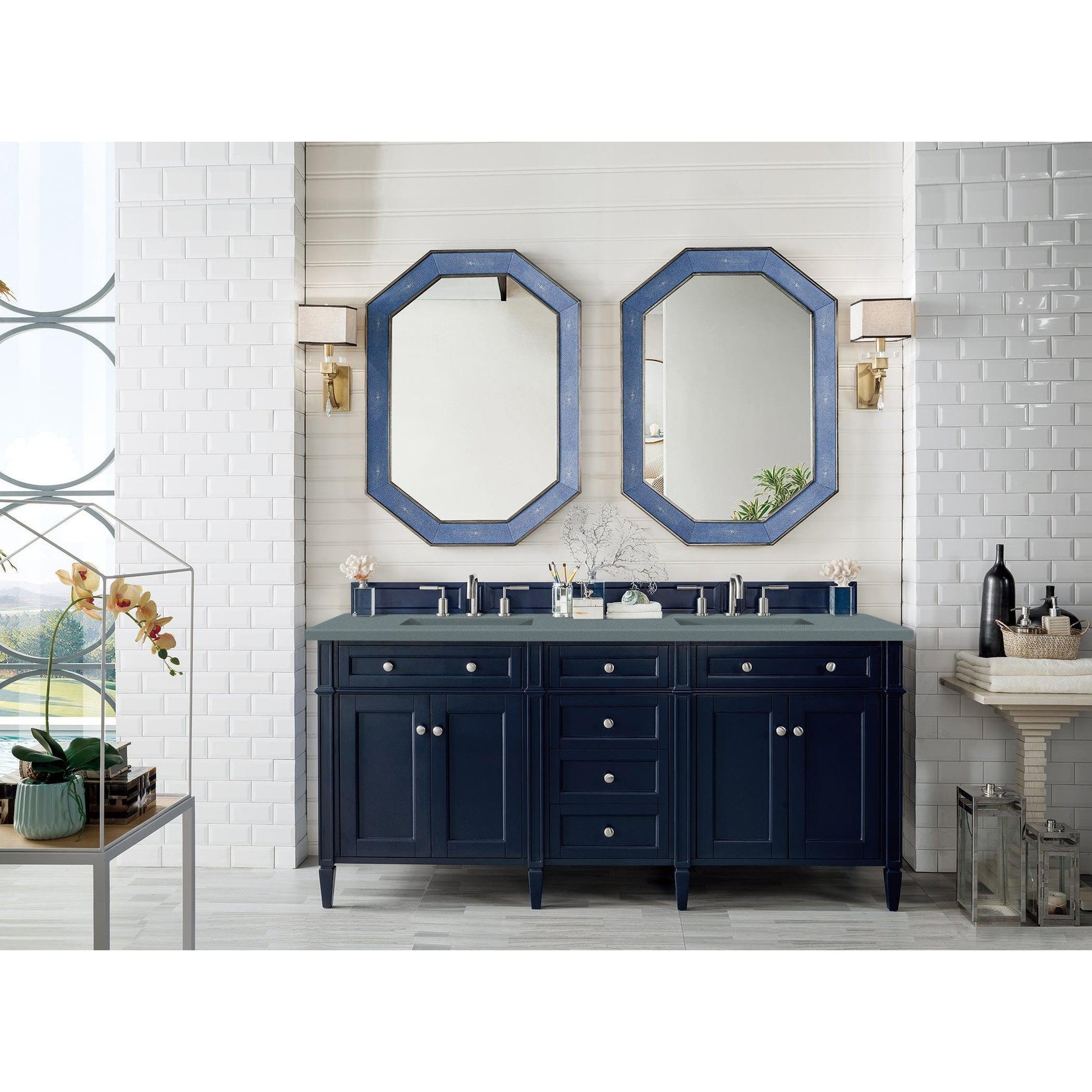 James Martin Vanities Brittany 72" Victory Blue Double Vanity With 3cm Cala Blue Quartz Top