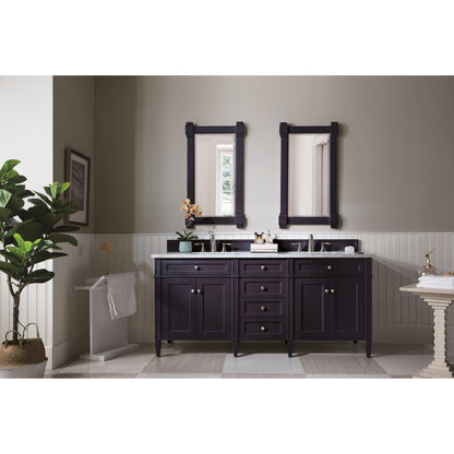 James Martin Vanities Brittany 72" Victory Blue Double Vanity With 3cm Carrara Marble Top