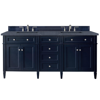 James Martin Vanities Brittany 72" Victory Blue Double Vanity With 3cm Charcoal Soapstone Quartz Top