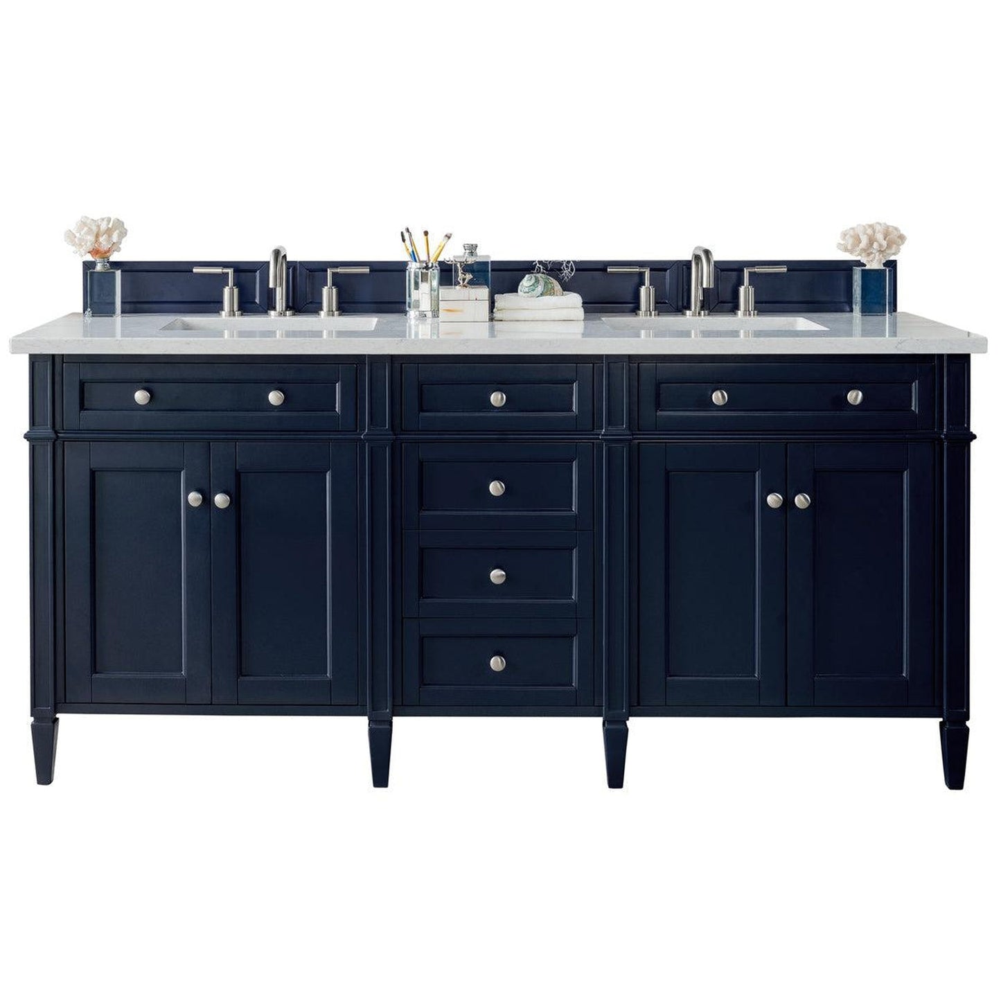 James Martin Vanities Brittany 72" Victory Blue Double Vanity With 3cm Eternal Jasmine Pearl Quartz Top