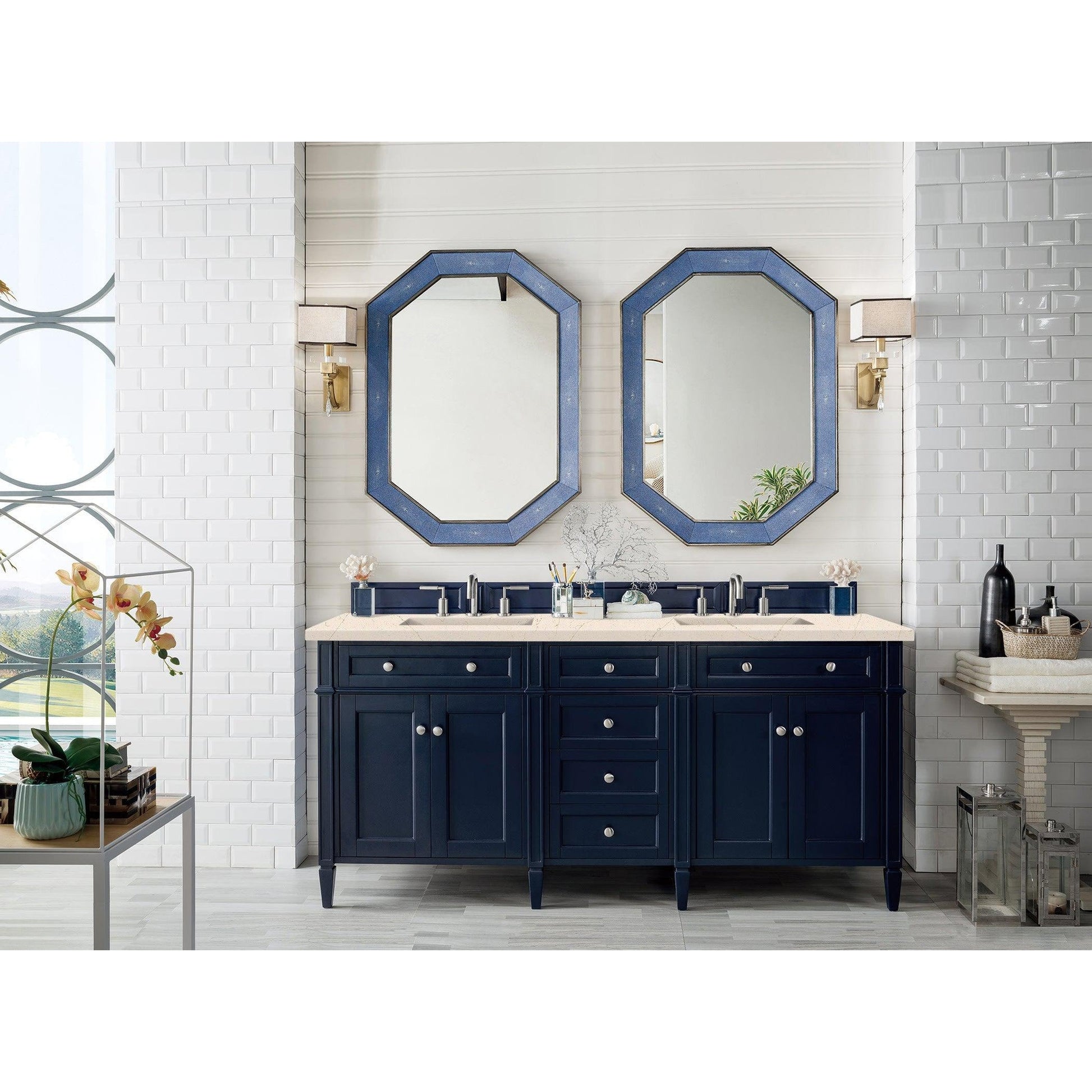 James Martin Vanities Brittany 72" Victory Blue Double Vanity With 3cm Eternal Marfil Quartz Top