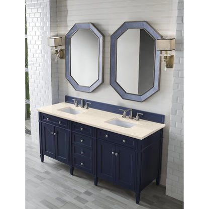 James Martin Vanities Brittany 72" Victory Blue Double Vanity With 3cm Eternal Marfil Quartz Top