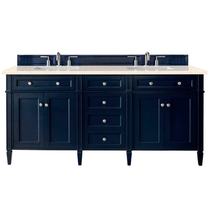 James Martin Vanities Brittany 72" Victory Blue Double Vanity With 3cm Eternal Marfil Quartz Top