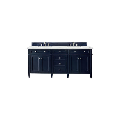 James Martin Vanities Brittany 72" Victory Blue Double Vanity With 3cm Ethereal Noctis Quartz Top
