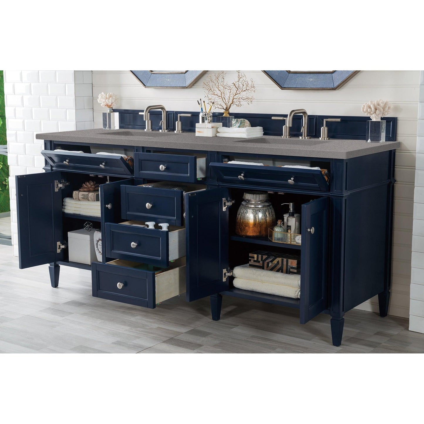 James Martin Vanities Brittany 72" Victory Blue Double Vanity With 3cm Grey Expo Quartz Top