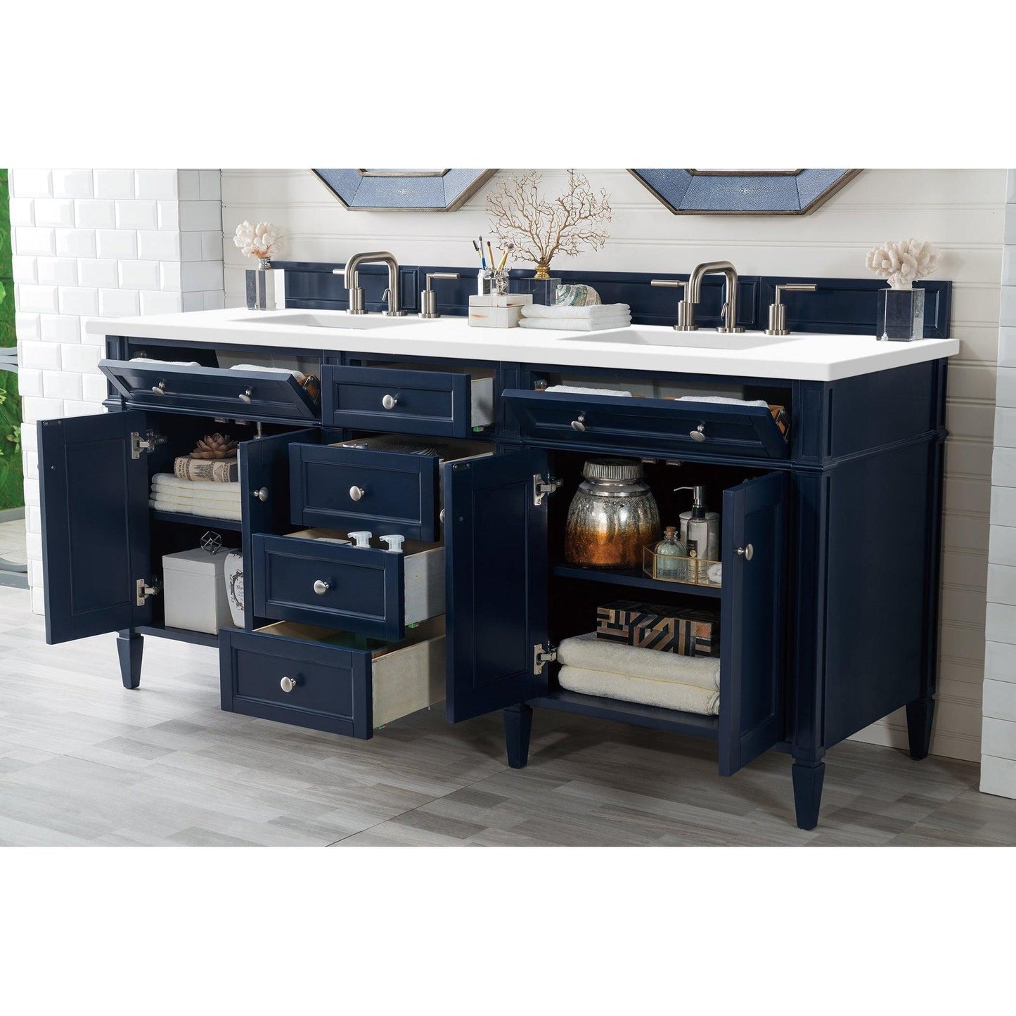 James Martin Vanities Brittany 72" Victory Blue Double Vanity With 3cm White Zeus Quartz Top