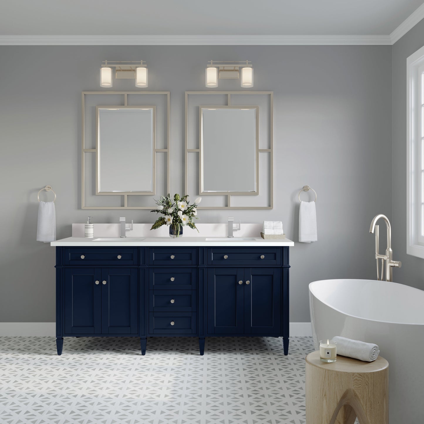 James Martin Vanities Brittany 72" Victory Blue Double Vanity With Single Hole 3 cm White Zeus Quartz Top & Backsplash