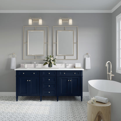 James Martin Vanities Brittany 72" Victory Blue Double Vanity With Single Hole 3 cm White Zeus Quartz Top & Backsplash