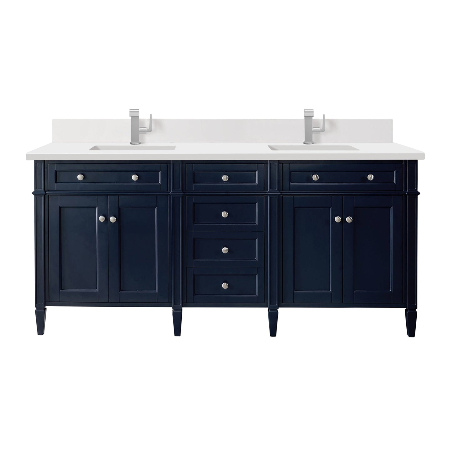 James Martin Vanities Brittany 72" Victory Blue Double Vanity With Single Hole 3 cm White Zeus Quartz Top & Backsplash