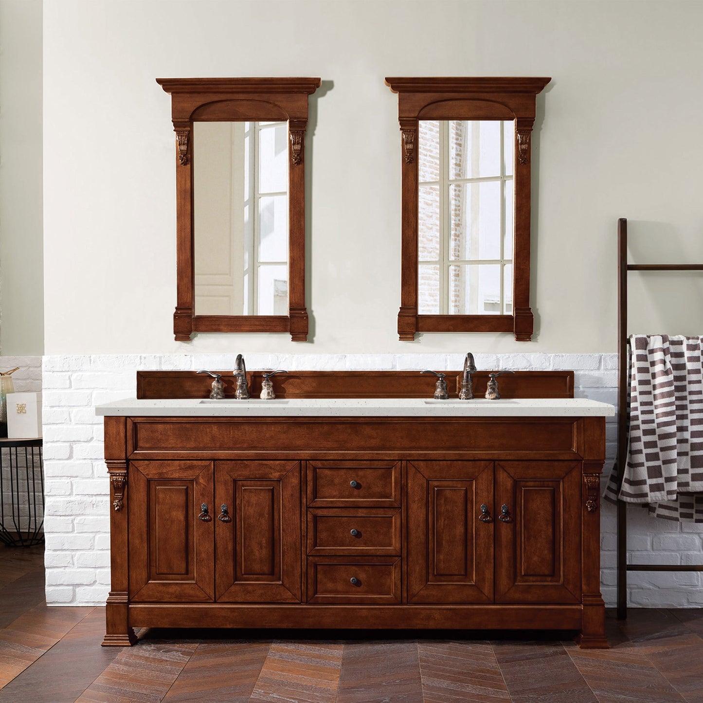 James Martin Vanities Brittany 72" Warm Cherry Double Vanity With 3 cm Lime Delight Quartz Top