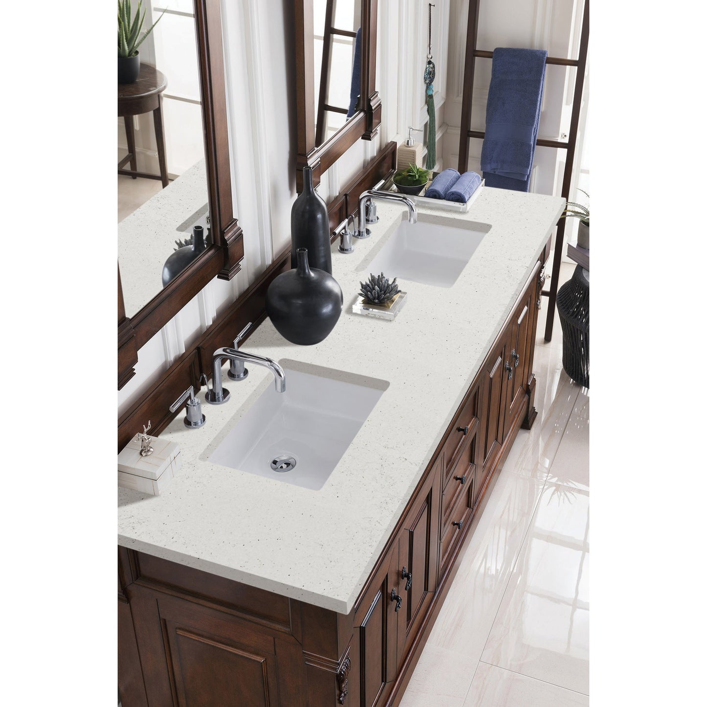 James Martin Vanities Brittany 72" Warm Cherry Double Vanity With 3 cm Lime Delight Quartz Top