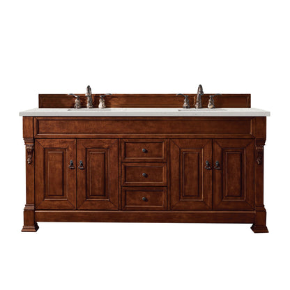 James Martin Vanities Brittany 72" Warm Cherry Double Vanity With 3 cm Lime Delight Quartz Top