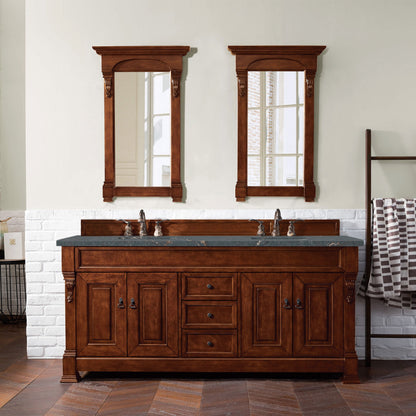 James Martin Vanities Brittany 72" Warm Cherry Double Vanity With 3 cm Parisien Bleu Quartz Top