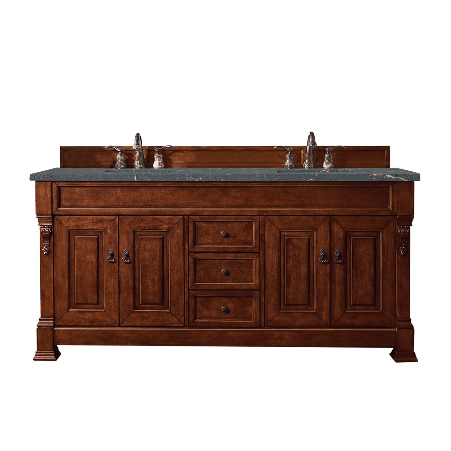 James Martin Vanities Brittany 72" Warm Cherry Double Vanity With 3 cm Parisien Bleu Quartz Top