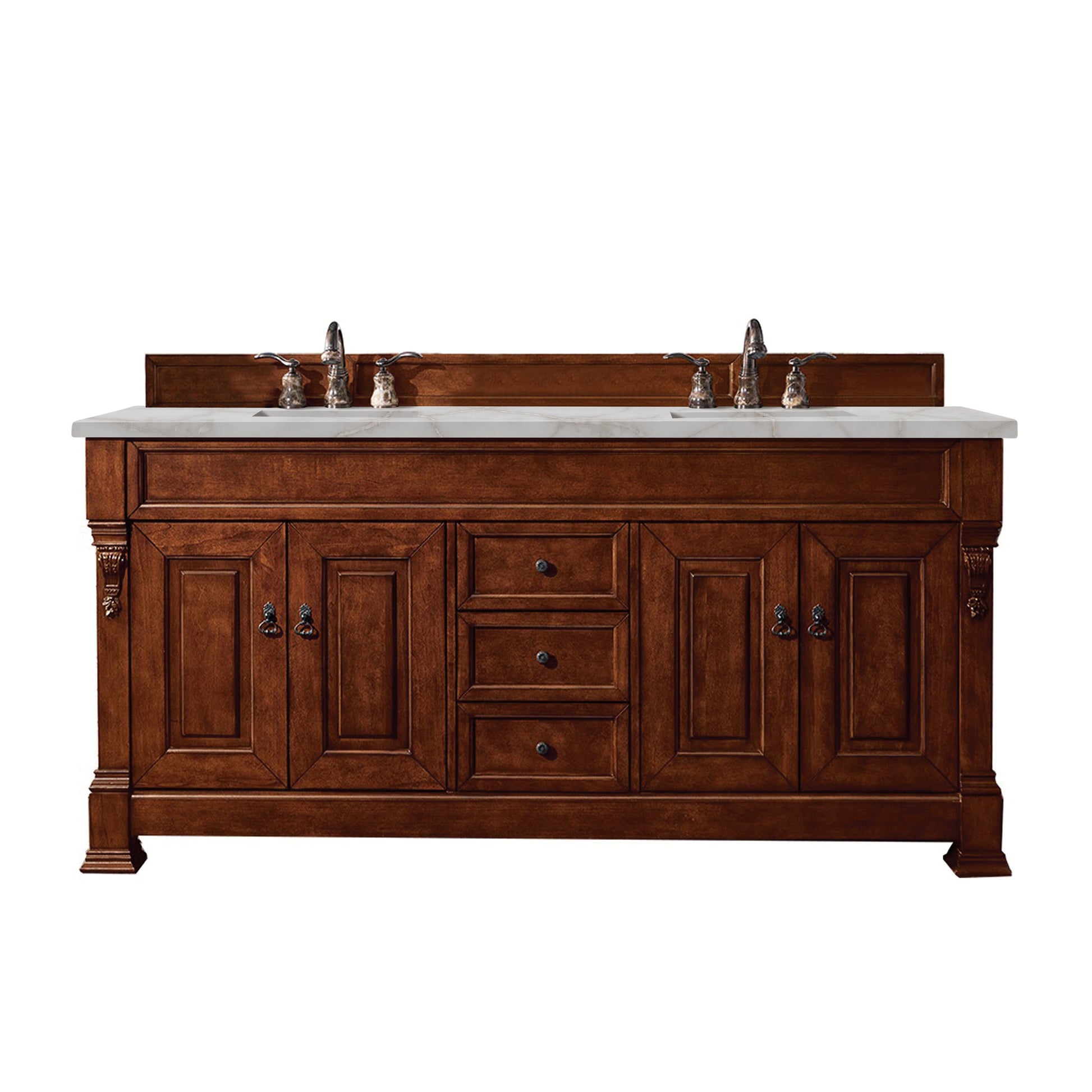 James Martin Vanities Brittany 72" Warm Cherry Double Vanity With 3 cm Victorian Silver Quartz Top