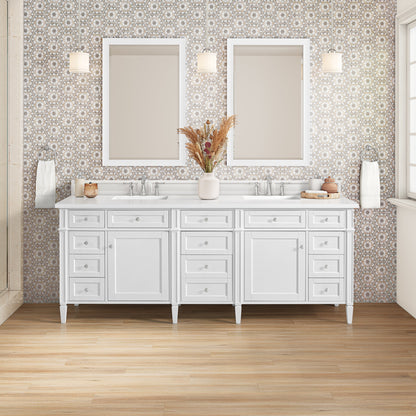 James Martin Vanities Brittany 84" Bright White Double Vanity With 3 cm White Zeus Quartz Top