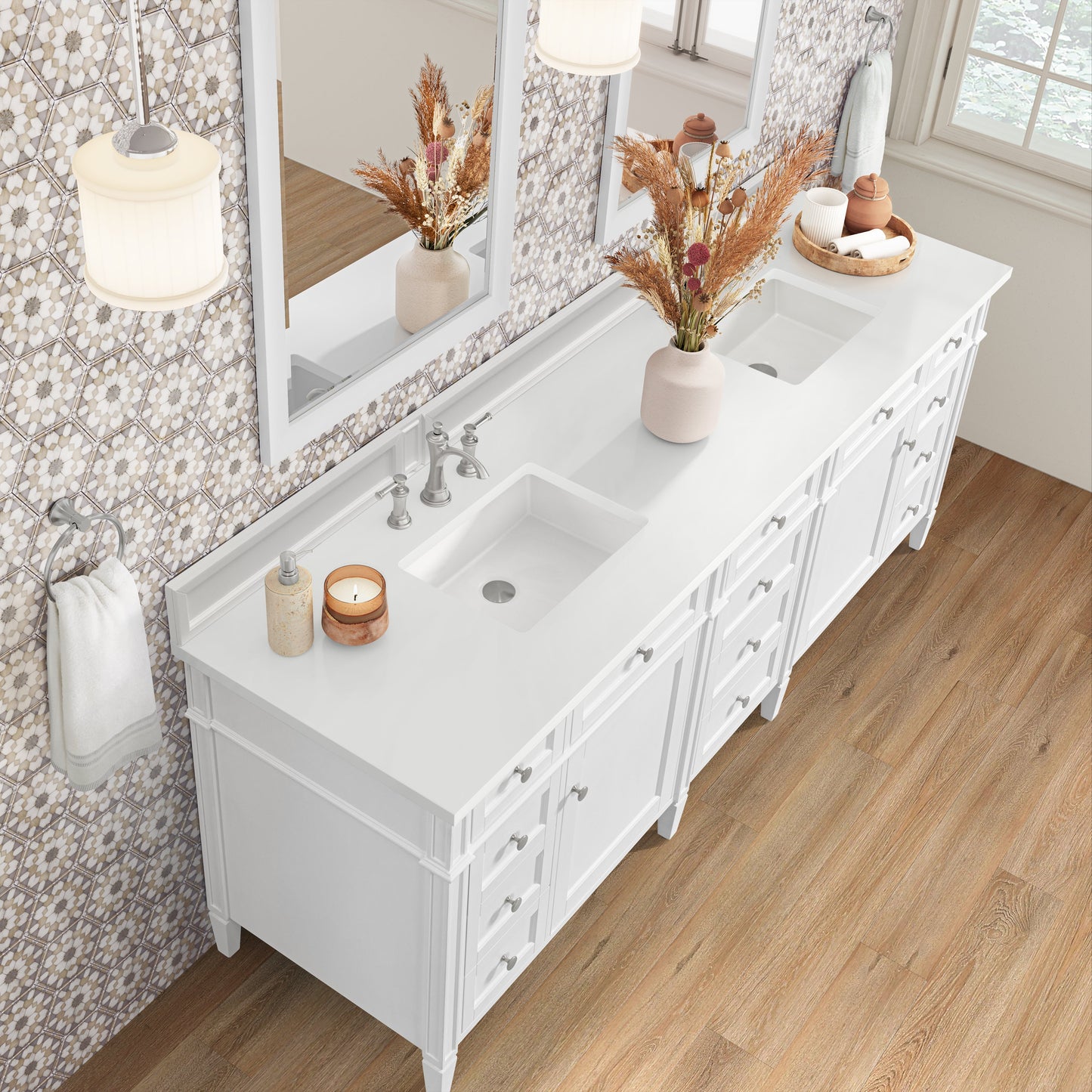 James Martin Vanities Brittany 84" Bright White Double Vanity With 3 cm White Zeus Quartz Top