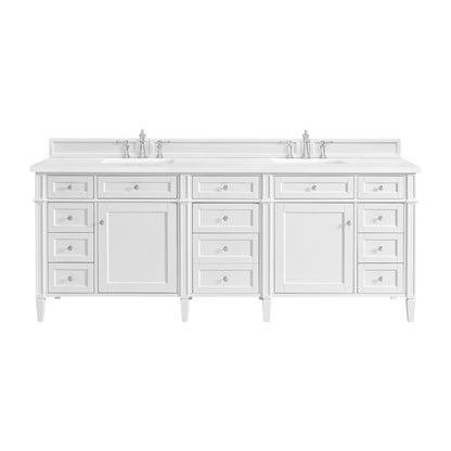 James Martin Vanities Brittany 84" Bright White Double Vanity With 3 cm White Zeus Quartz Top