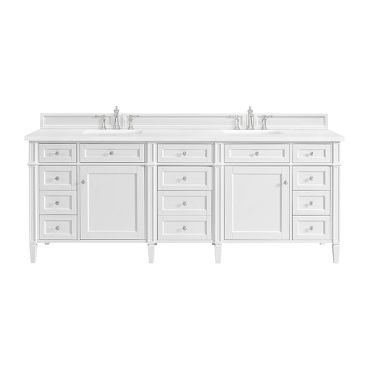 James Martin Vanities Brittany 84" Bright White Double Vanity With 3 cm White Zeus Quartz Top