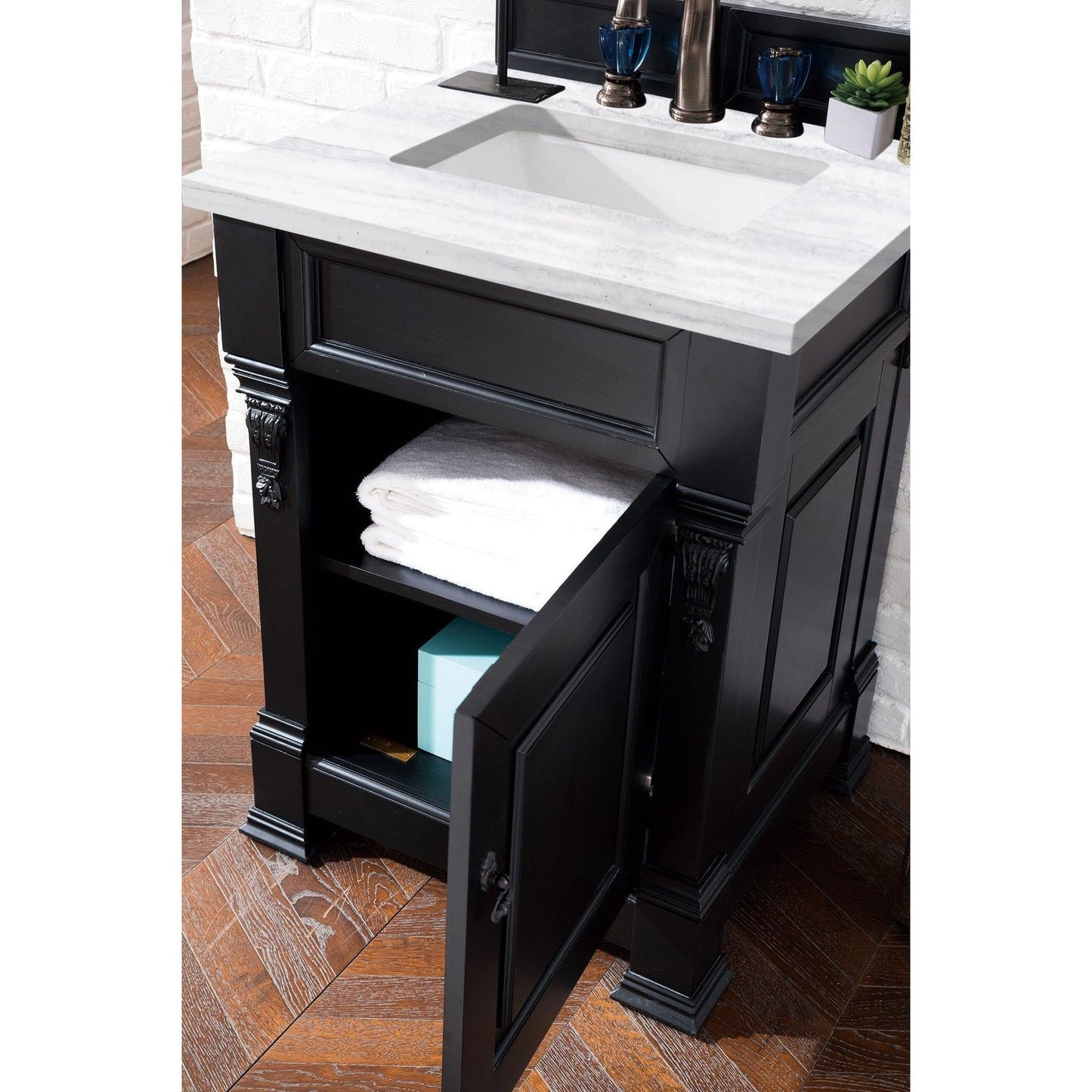 James Martin Vanities Brookfield 26" Antique Black Single Vanity With 3cm Arctic Fall Solid Surface Top