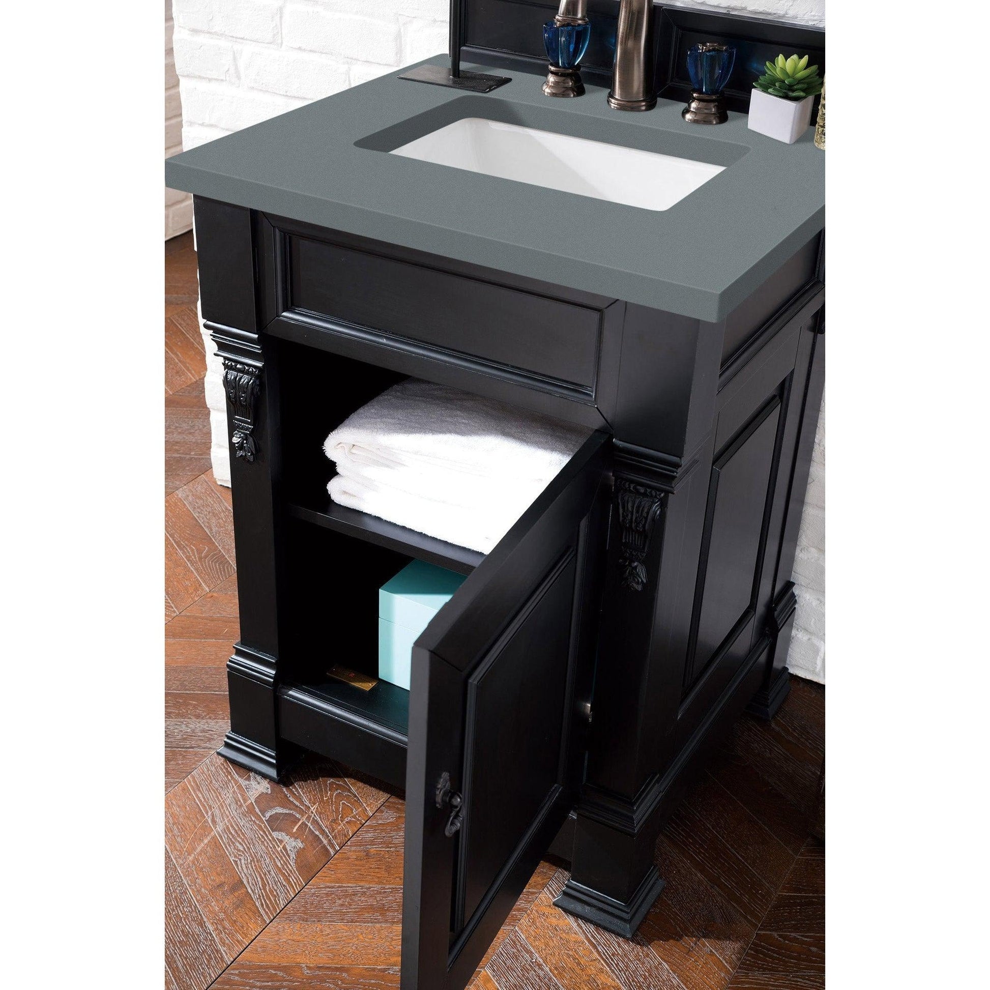 James Martin Vanities Brookfield 26" Antique Black Single Vanity With 3cm Cala Blue Quartz Top