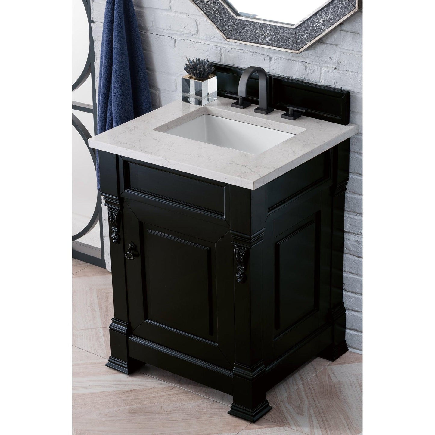 James Martin Vanities Brookfield 26" Antique Black Single Vanity With 3cm Eternal Jasmine Pearl Quartz Top