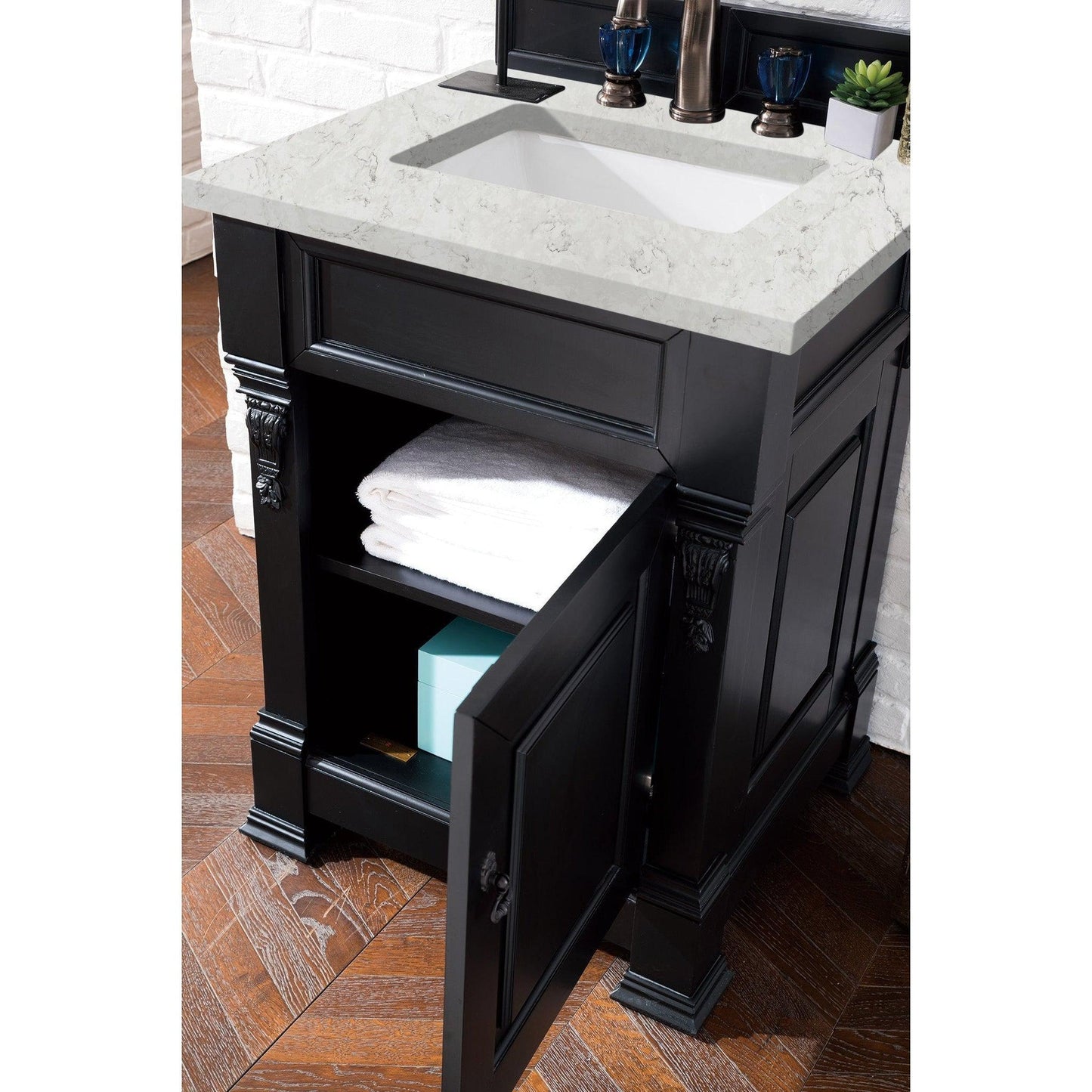 James Martin Vanities Brookfield 26" Antique Black Single Vanity With 3cm Eternal Jasmine Pearl Quartz Top