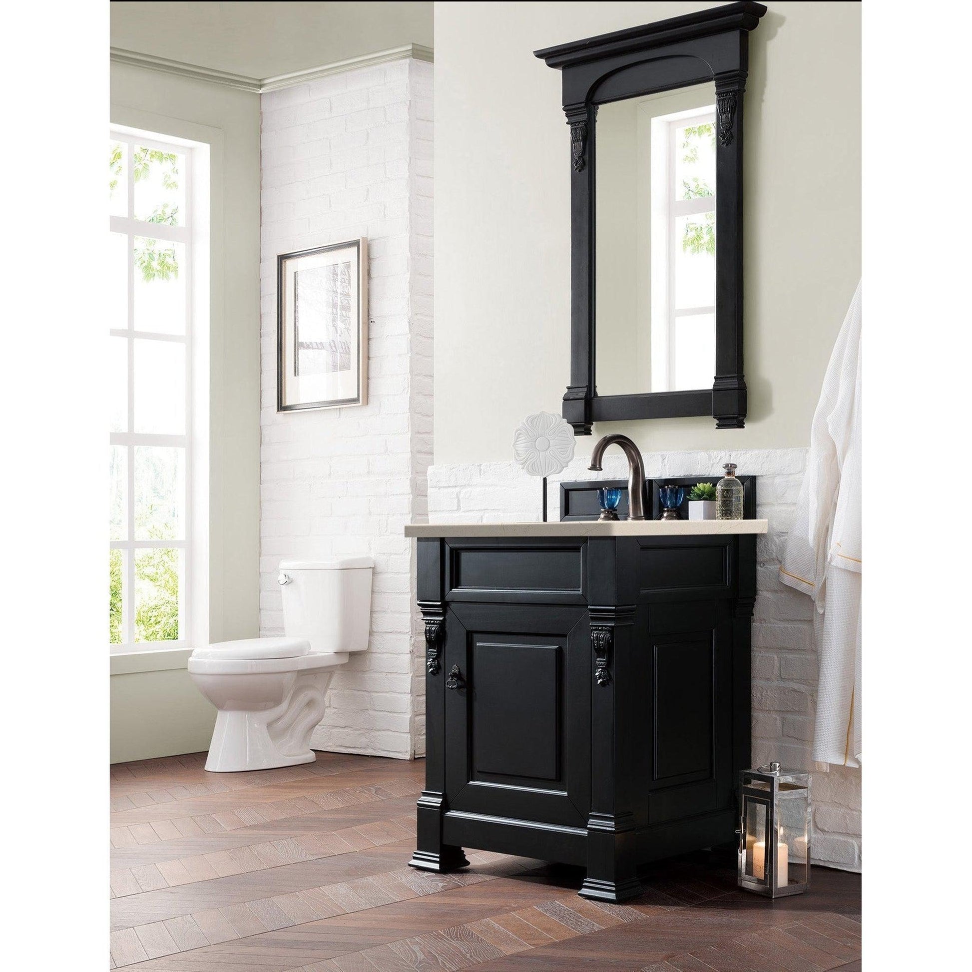 James Martin Vanities Brookfield 26" Antique Black Single Vanity With 3cm Eternal Marfil Quartz Top