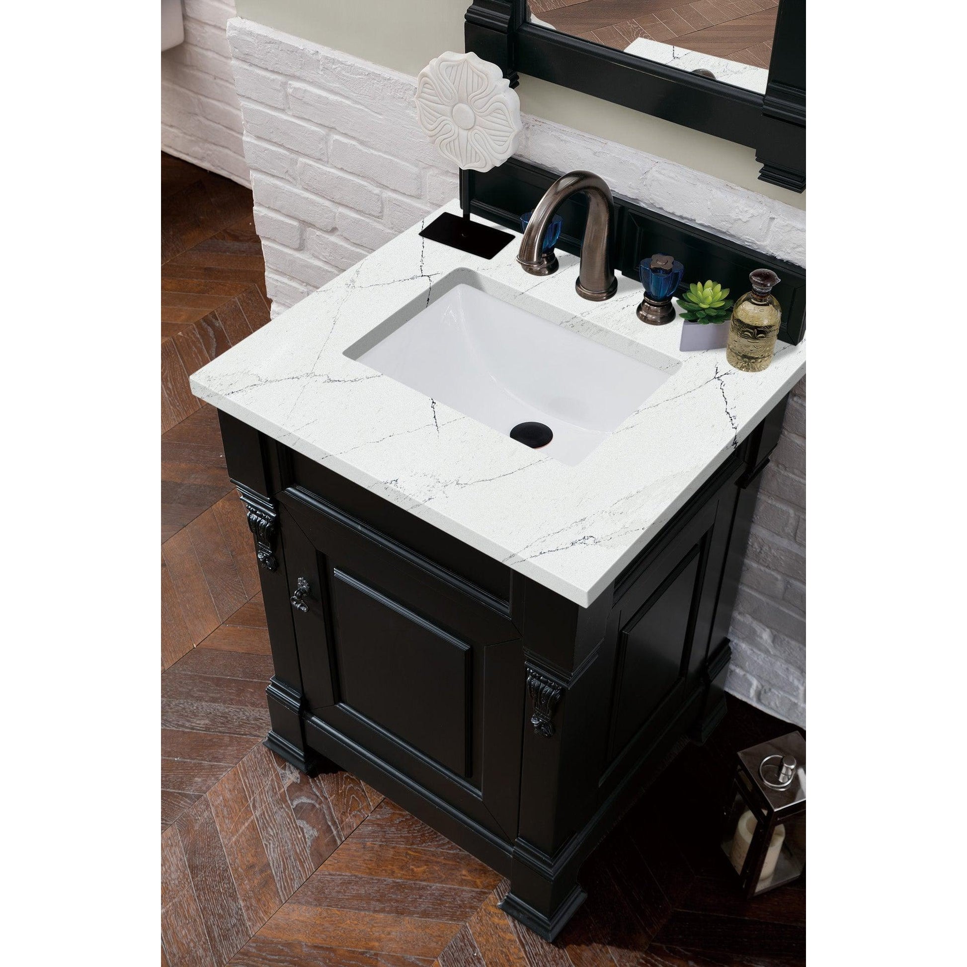 James Martin Vanities Brookfield 26" Antique Black Single Vanity With 3cm Ethereal Noctis Quartz Top