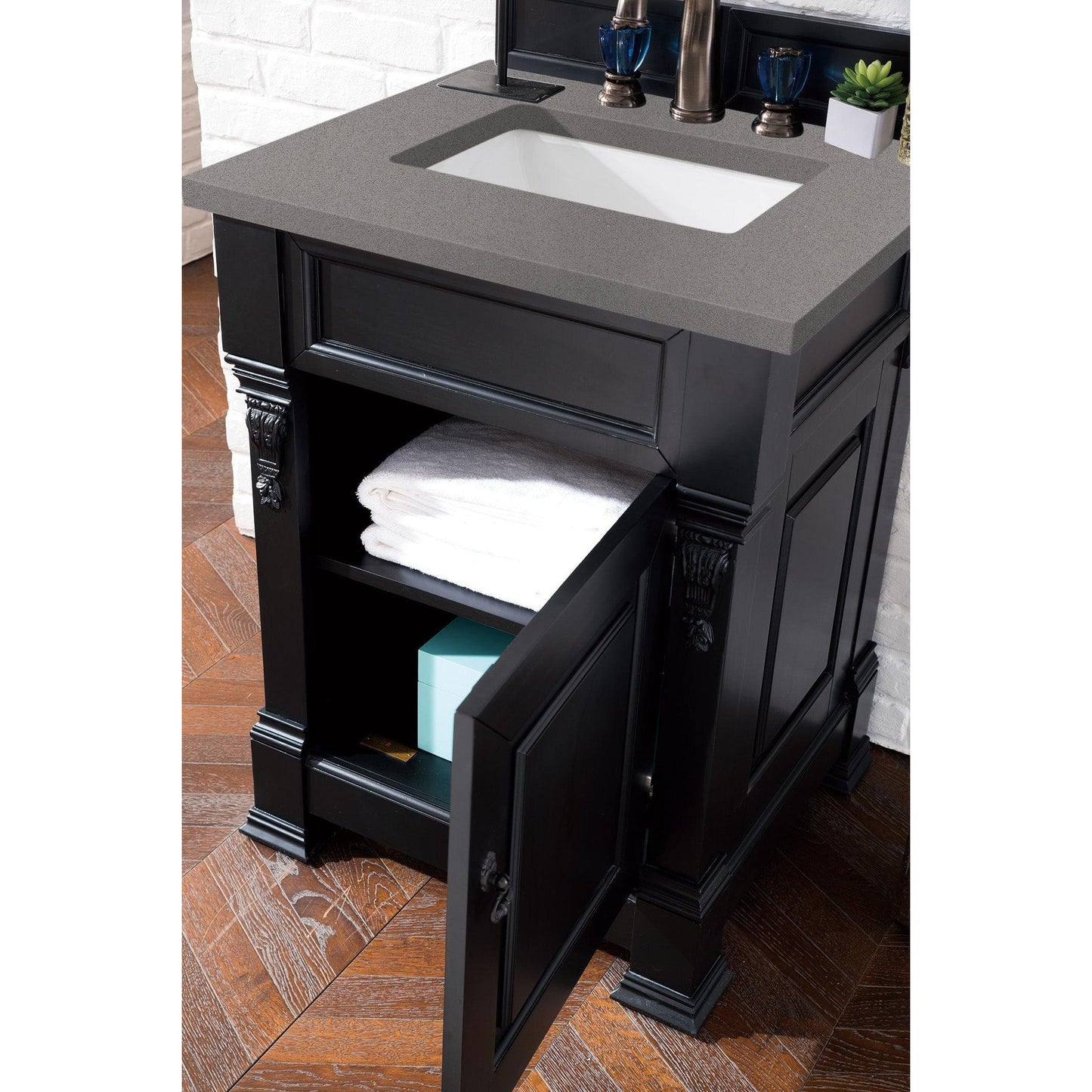 James Martin Vanities Brookfield 26" Antique Black Single Vanity With 3cm Grey Expo Quartz Top