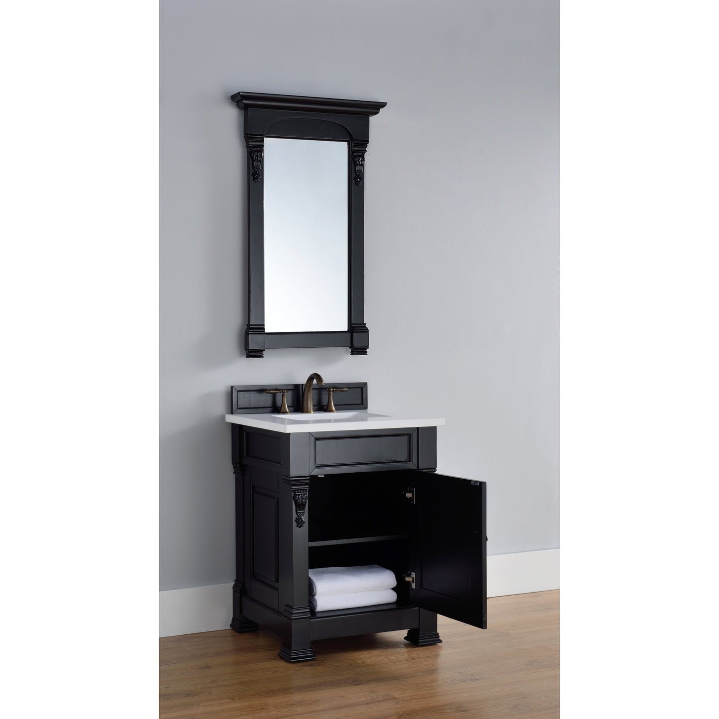 James Martin Vanities Brookfield 26" Antique Black Single Vanity With 3cm White Zeus Quartz Top