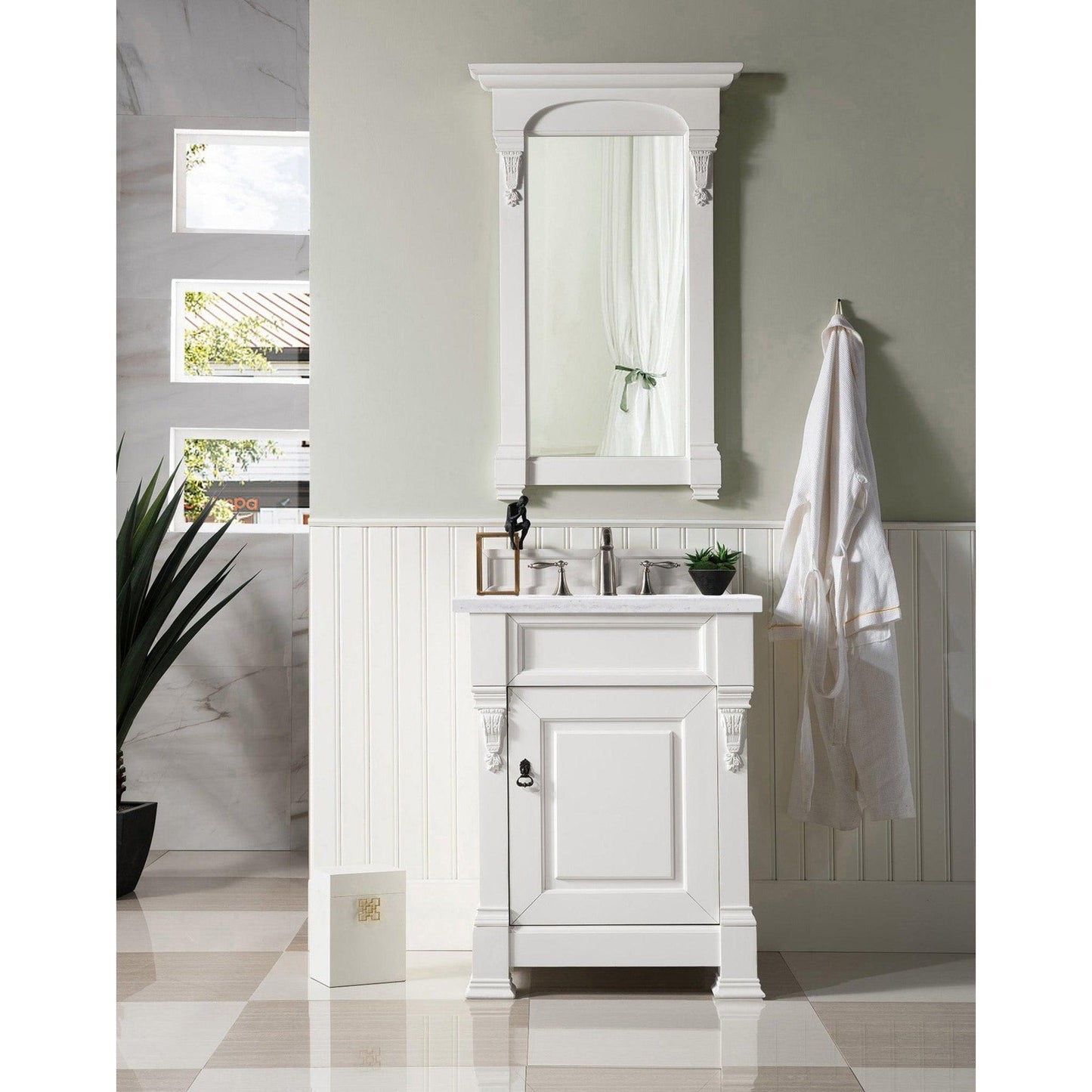 James Martin Vanities Brookfield 26" Bright White Single Vanity With 3cm Arctic Fall Solid Surface Top