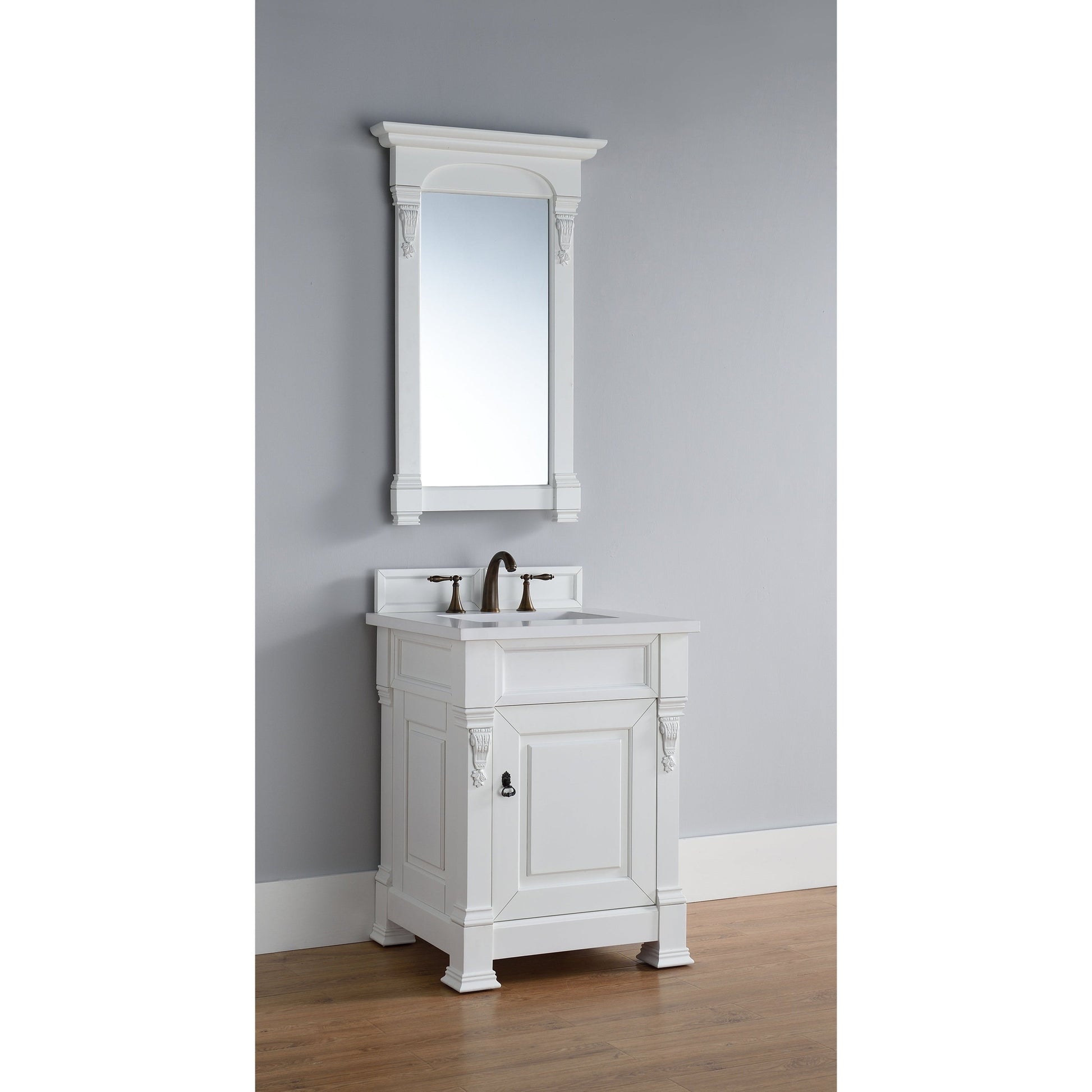 James Martin Vanities Brookfield 26" Bright White Single Vanity With 3cm White Zeus Quartz Top