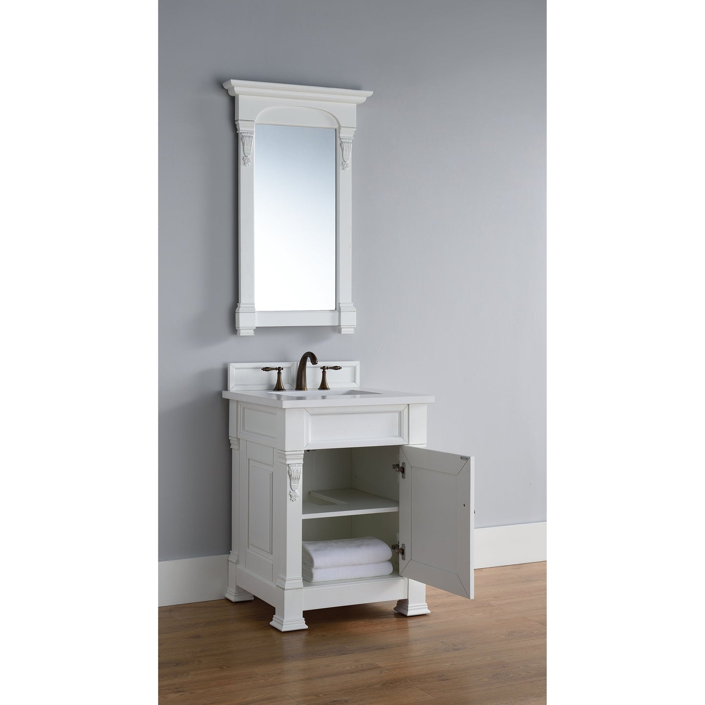 James Martin Vanities Brookfield 26" Bright White Single Vanity With 3cm White Zeus Quartz Top