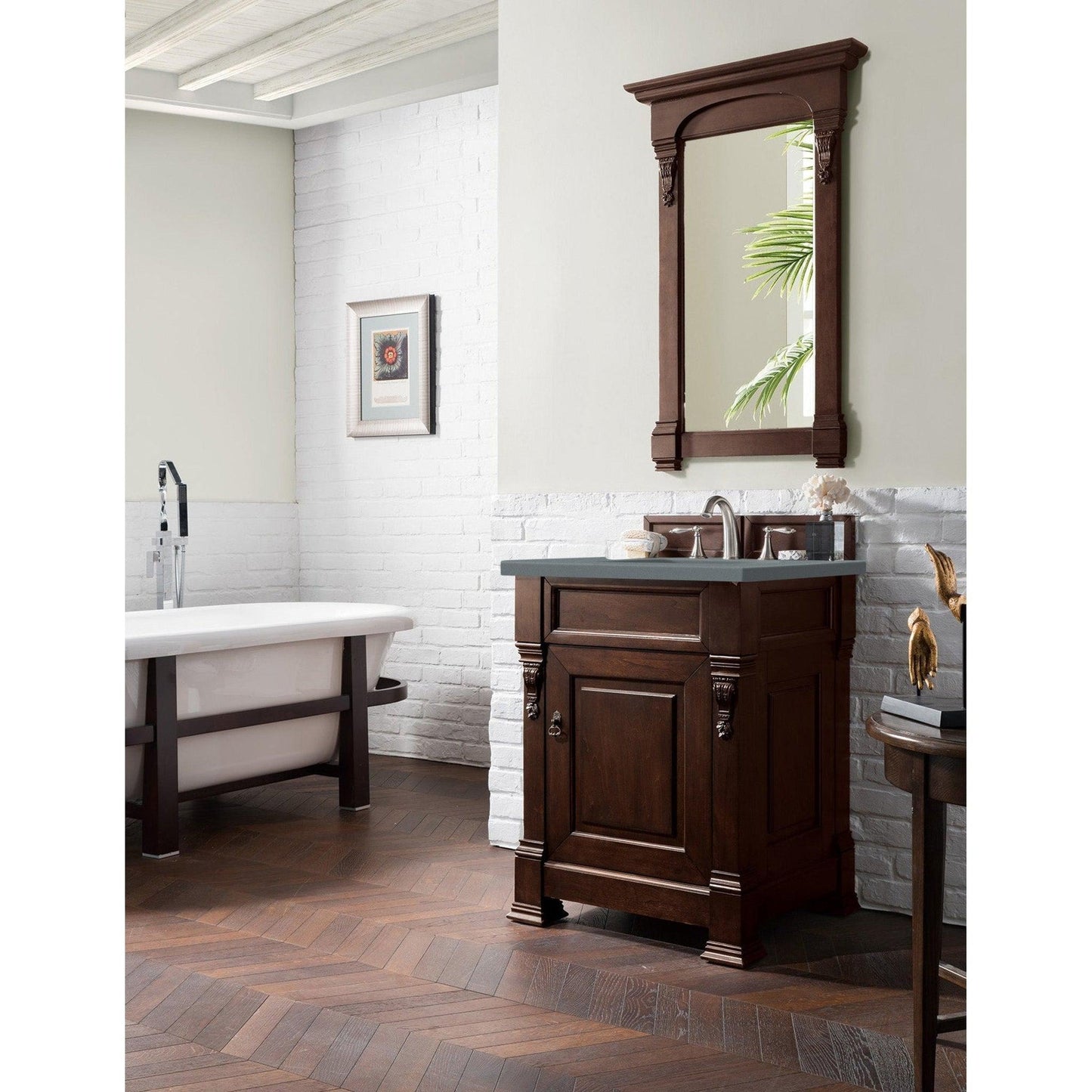 James Martin Vanities Brookfield 26" Burnished Mahogany Single Vanity With 3cm Cala Blue Quartz Top