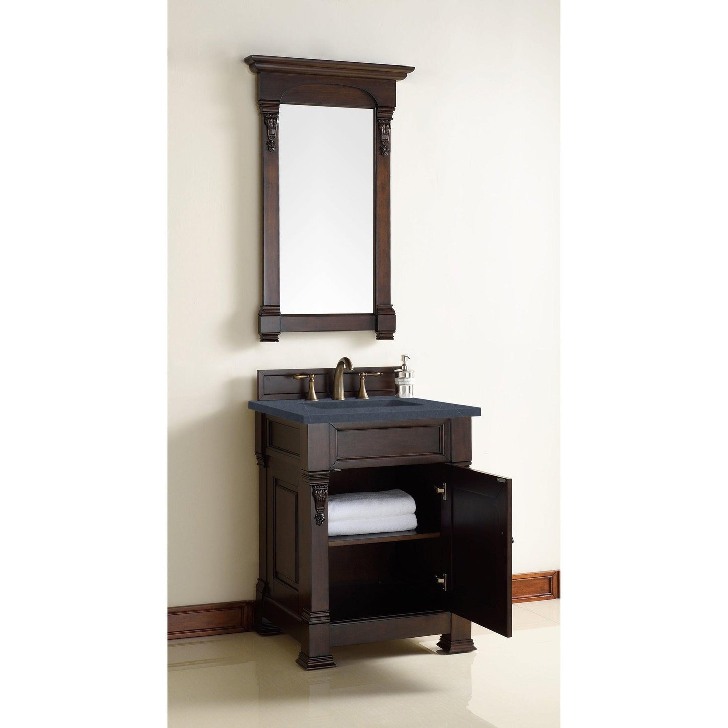 James Martin Vanities Brookfield 26" Burnished Mahogany Single Vanity With 3cm Charcoal Soapstone Quartz Top