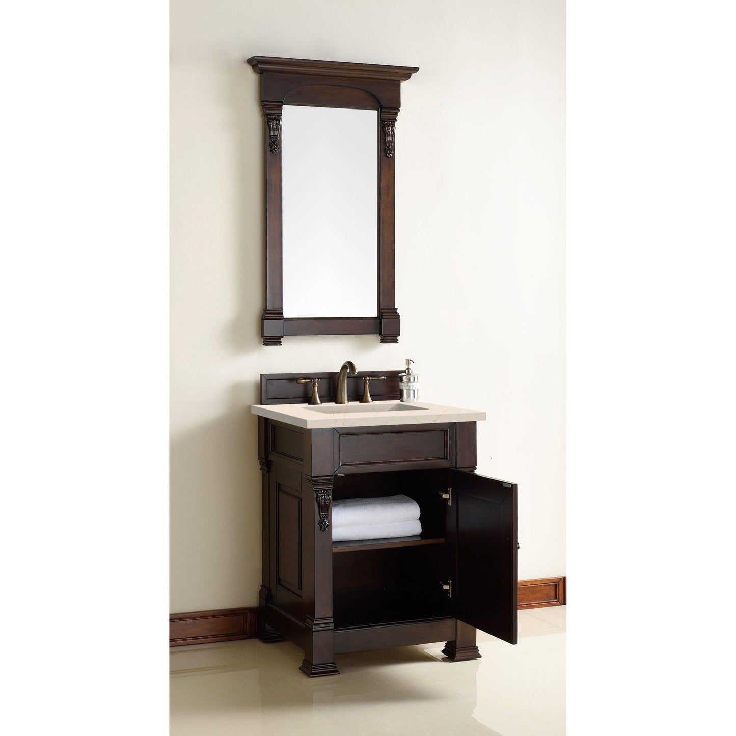 James Martin Vanities Brookfield 26" Burnished Mahogany Single Vanity With 3cm Eternal Marfil Quartz Top